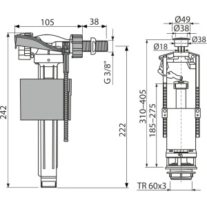 Set mecanism WC cu acţionare simplă SA2000 3/8" CHROM - Img 2