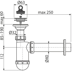 Sifon lavoar DN40 cu sită din oţel inoxidabil DN63 A41 - Img 2