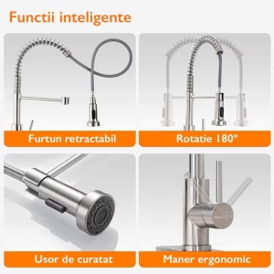 Baterie Bucătărie Extractabilă Optima Profi, Cartuș Ceramic, Oțel Inoxidabil, Crom, 2 Funcții - Img 4