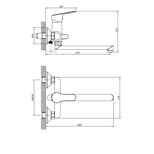 Baterie cadă/duș Optima Jager XXL, țeavă lungă 250 mm, cartuș ceramic Wanhai XA1020 35 mm, set complet cu accesorii - Img 2