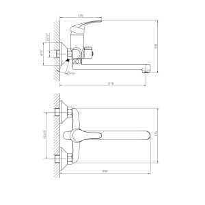Baterie cadă-duș XXL cu accesorii Optima Moka, teavă 250 mm, cartuș ceramic 35 mm - Img 3
