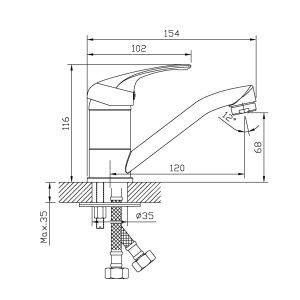 Baterie lavoar cu țeavă scurtă și ventil Optima Moka, cartuș ceramic XA1101 Ø35 mm, aerator economizor, finisaj crom lucios - Img 3