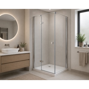 Cabină de duș pătrată Optima Chevalier 90x90 cm, sticlă securizată 6 mm, balamale Lift-Edge, profil cromat - Img 2