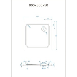 Cădiță duș Optima Square 80x80 cm, neagră, pătrată, fibră de sticlă + ABS, montaj pe pardoseală, sifon inclus 90 mm - Img 3