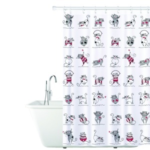 Perdea de duș textilă Tatkraft Funny Cats, antibacteriană, impermeabilă, 180x180 cm