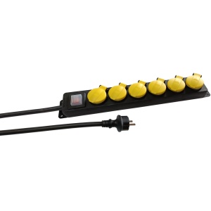 Prelungitor Lunus 3M 6 Prize + Intrerupator, IP44, negru/galben