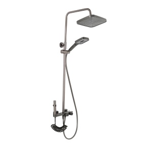 Set duș dual Optima Gun, gun metal, cap duș pătrat 200x200mm, spray igienic
