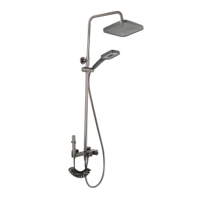 Set duș dual Optima Gun, gun metal, cap duș pătrat 200x200mm, spray igienic