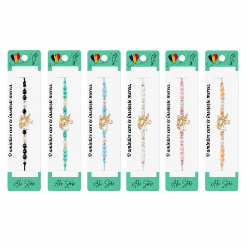 Set 12 Brățări Unicorn Reglabile, Multicolore, cu Mărgele Decorative și Charm Auriu - Img 1