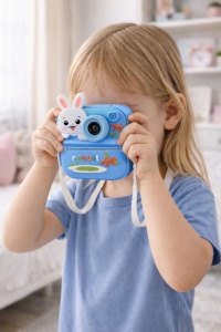 Aparat foto de jucărie pentru copii, design iepuraș, din plastic, Albastru - Img 2
