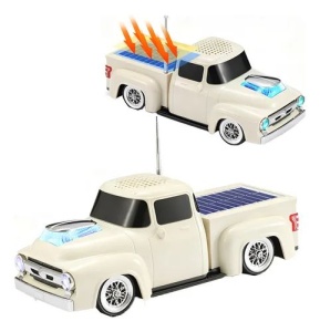 Boxa portabila Bluetooth masina vintage, radio FM, panou solar, lumini LED, alb laptos