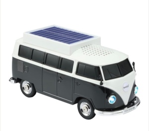 Boxă portabilă Bluetooth WSTER în formă de microbuz retro, cu încărcare solară, negru