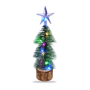Brăduț decorativ luminos LED pentru Crăciun, pe suport din lemn, baterii incluse, 20x8 cm - Img 2