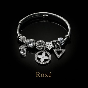 Bratara ROXE argintie cu charmuri elegante si cristale culori mixte - Img 4
