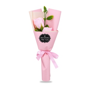 Buchet decorativ cu trandafiri roz pal, set cadou roz, 25 cm - Img 2