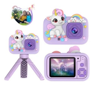 Camera foto copii unicorn mov cu trepied ecran 2 inch foto video