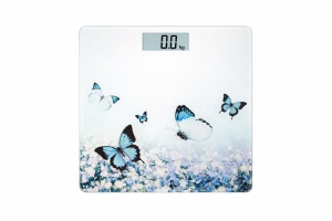 Cantar corporal digital cu display LED, platforma sticla securizata, model fluturi