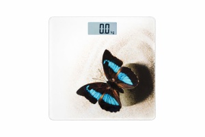 Cantar corporal digital cu display LED, sticla securizata, model fluture albastru