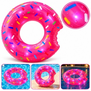 Colac Gonflabil Gogoasă Roz cu Sprinkles Colorate, 100 cm – Plajă și Piscină