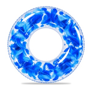 Colac Gonflabil Transparent cu Pene Albastre, 80 cm – Piscină și Plajă