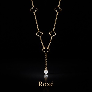 Colier Roxé auriu cu pandantive trifoi și cristal – material inoxidabil, 40 cm, reglabil - Img 2