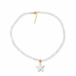 Colier Roxe de vara cu pietricele transparente si pandantiv stea de mare alba, reglabil 40 cm