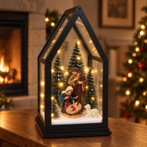 Decoratiune luminoasa de Crăciun cu muzica, model cu Nașterea Domnului, 28x14 cm - Img 3