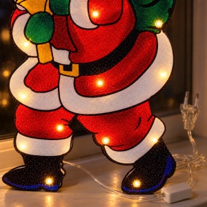 Decorațiune luminoasă de Crăciun Moș Crăciun, LED, model vitraliu, priză, 47 × 22 cm - Img 6
