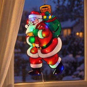 Decorațiune luminoasă de Crăciun Moș Crăciun, LED, model vitraliu, priză, 47 × 22 cm - Img 7