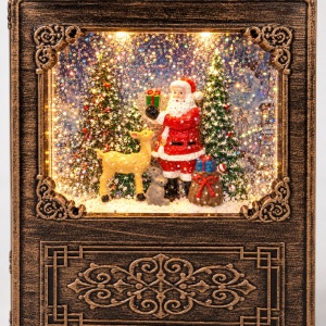 Decorațiune luminoasă și muzicală de Crăciun, model carte cu Moș Crăciun, maro, 20×16 cm - Img 4