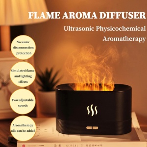 Difuzor aroma cu efect flacara LED, umidificator aer ultrasonic 180ml, aromaterapie, 2 moduri ceata, negru - Img 2