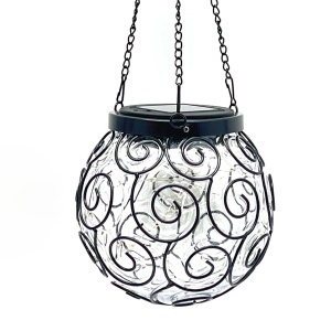 Felinar solar LED pentru grădină, metal și sticlă, negru, design spirală