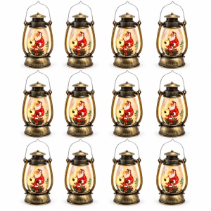 Felinare decorative cu LED de Crăciun, set 12 bucati, din plastic, auriu antic, 13x6 cm - Img 2