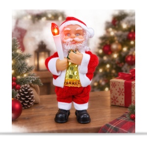 Figurină Moș Crăciun cu lumânare luminoasă, textil roșu-alb, 17 × 8 cm - Img 5
