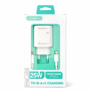 Încărcător rețea Hongyu HY-JC03 25W PD Fast Charge cu port USB + USB-C și cablu Lightning