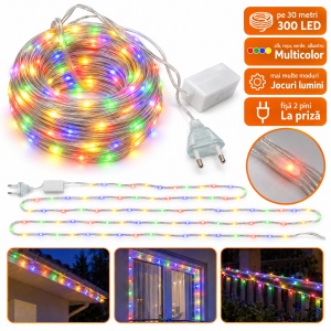 Instalație LED tip liniar din sarma siliconata, 300 LED multicolor, 30 m