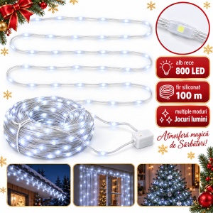 Instalație LED Tip liniară din sarma siliconata, 100 m, 800 LED alb rece