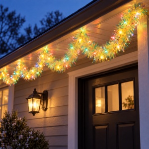 Instalație LED tip perdea cu beteală galbenă, 200 LED alb cald, 3 m, fir 1 m - Img 2
