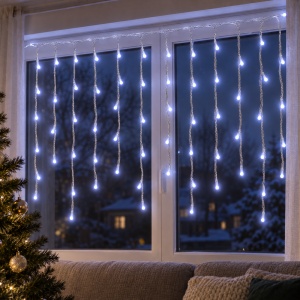 Instalație LED tip ploaie, 240 LED, 6 m, alb rece, interconectabilă, fir alb - Img 3