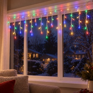 Instalatie LED Tip turturi , 120 LED-uri multicolor, 5 m, fir alb, multiple jocuri de lumini - Img 6