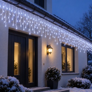 Instalatie LED tip turturi, 200 LED-uri, 8 m, lumina alb rece, interconectabila - Img 6