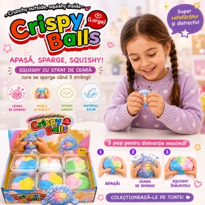 Jucărie Squishy Antistres Crispy Balls, Moale cu Strat din ceara, Multicolor, Model Aleatoriu