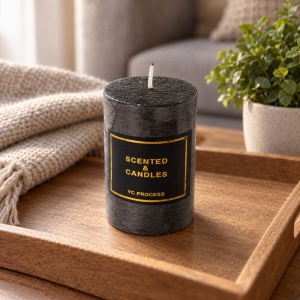 Lumânare parfumată decorativă din ceară, cu fitil din bumbac, gri, 9,5x6,5 cm - Img 4