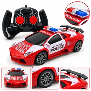 Mașină de poliție RC cu telecomandă, roșie cu alb și eleron, 27 × 10 cm