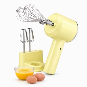 Mixer electric portabil 2 in 1 cu accesorii, reincarcabil USB, galben
