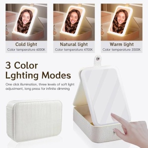 Oglinda cosmetica LED cu organizator bijuterii si cosmetice, 3 moduri lumina, reincarcabila, alb - Img 3