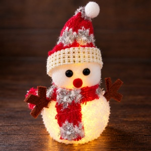 Om de zăpadă decorativ de Crăciun, pufos, cu LED pe baterii, 15x9 cm - Img 4