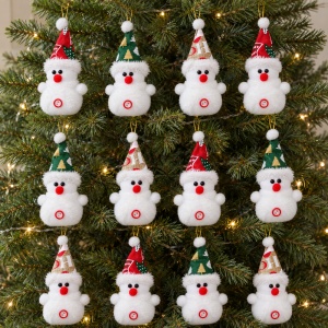 Ornamente de brad, set 12 bucăți, om de zăpadă din pluș, culori asortate, 17 × 6 cm - Img 7