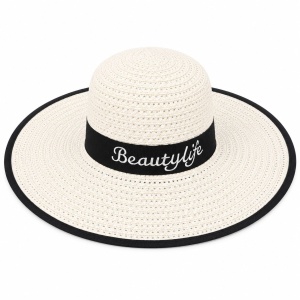Palarie de Soare Alba pentru Femei cu Banda Decorativa si Protectie UV