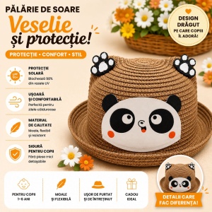 Palarie de Vara Maro Caramel cu Panda pentru Copii, Protectie UV si Design Vesel - Img 2